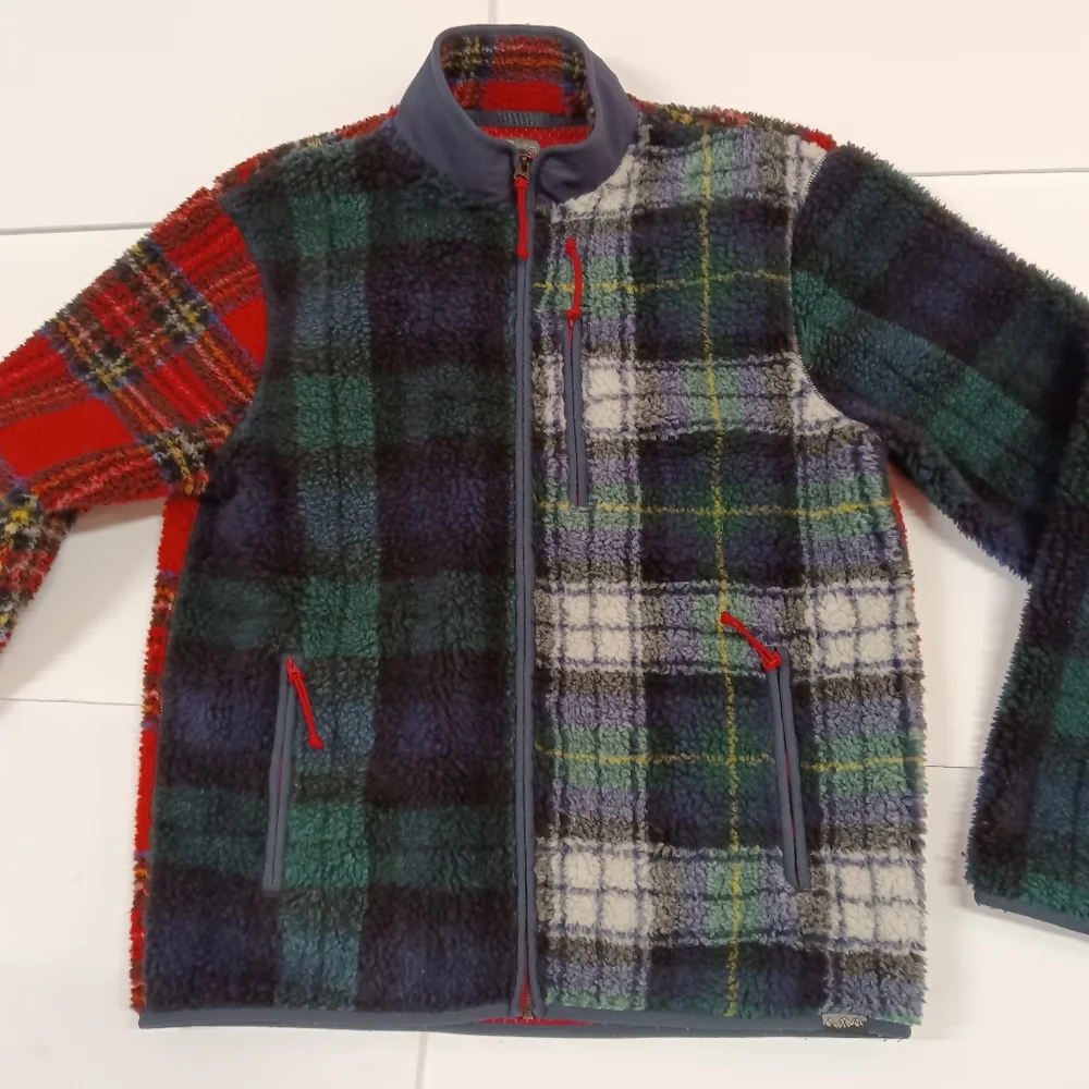 J. Crew Nordic Sherpa Fleece Mixed Plaid Patchwork Zip Front Jacket